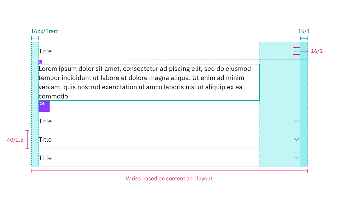 Structure and spacing measurements for accordion Structure and spacing measurements for accordion